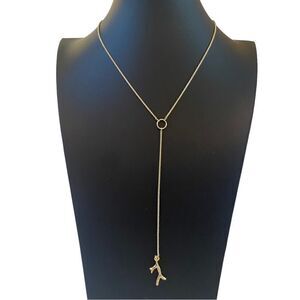Delicate Tree Branch Y Necklace in Yellow Gold Tone.